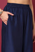 Plus Size Blue Silk Blend Solid Yoke Design Straight Suit Set